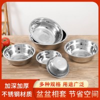 湯盆不銹鋼盆湯碗盤子無(wú)磁飯盆圓盤食堂飯碗打飯盤家用菜盆面盆