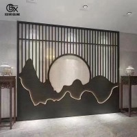 不銹鋼假山屏風(fēng)庭院售樓部背景墻中式山巒金屬屏風(fēng)進(jìn)門(mén)隔斷裝飾